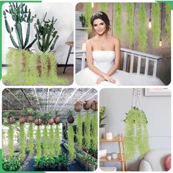 15 Pieces Faux Greenery Moss Realistic Spanish Moss Fake Moss for Potted Plants Hanging Moss Garland for Outdoor Indoor Crafts Decor (Light Green