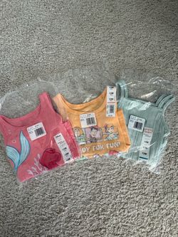 3 12M Baby Tank Tops (Little Mermaid, Toy Story, Rhinestone Bow)
