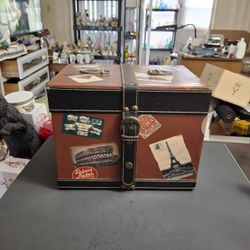 Vintage Style Decorative Storage Trunk For Home Decor Or As A Keepsake Box- Shows Travel Themed Faux Decoupage W/Landmarks, Snap Closure 