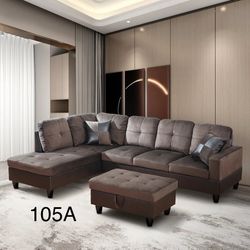 Brown Sectional Couch Set With Ottoman