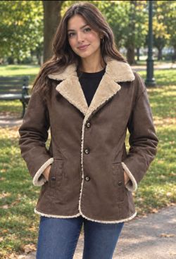 Brown Faux Shearling Button-Front Jacket