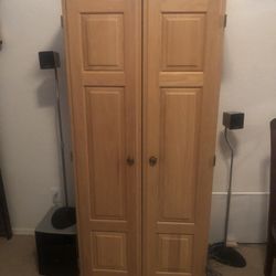 Solid Oak Cabinet With Shelves &. Drawers