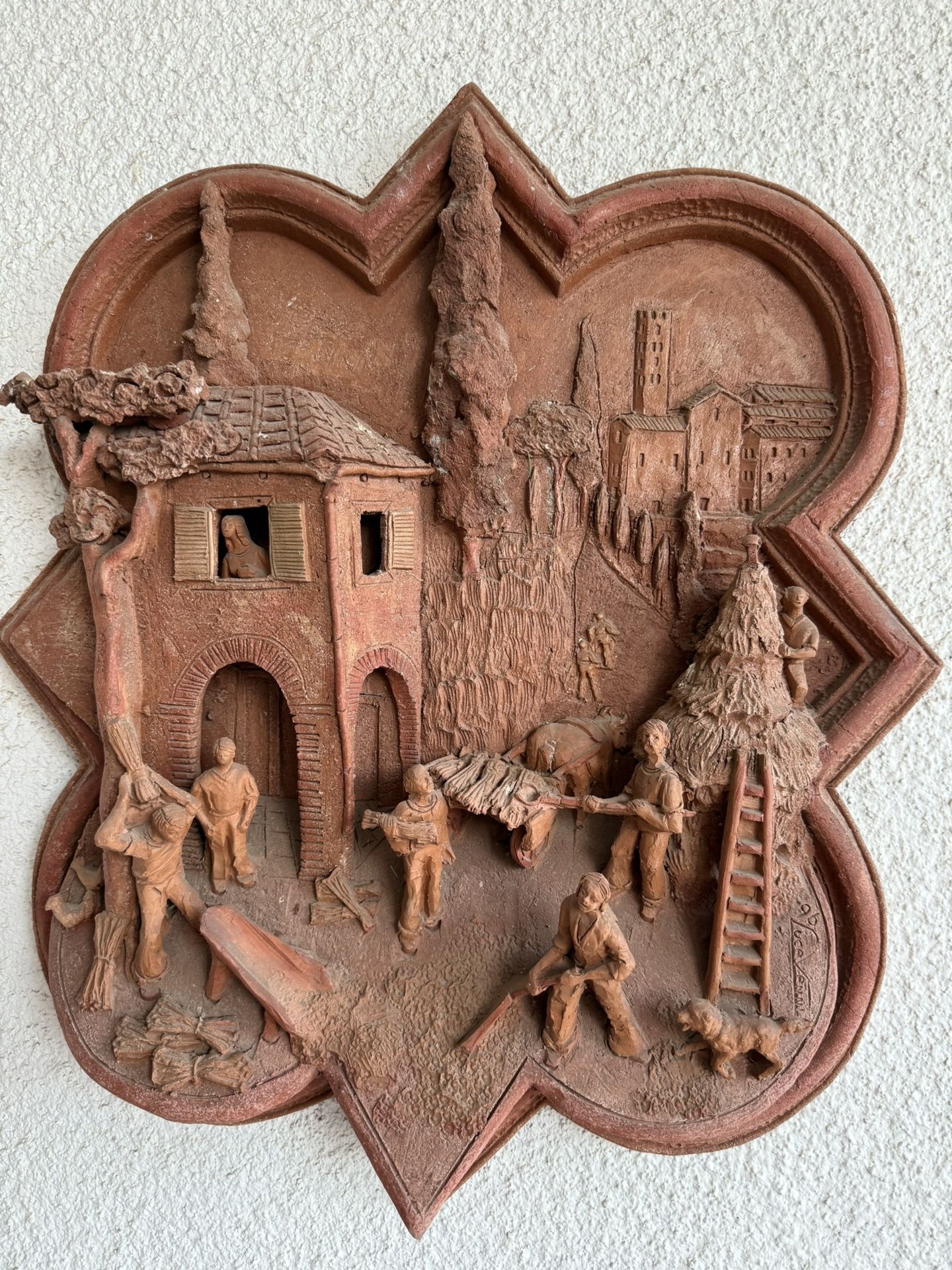 Set of 4 Italian Terracotta Wall Plaques – Signed V. Cavani (1996) – 20x22” Each