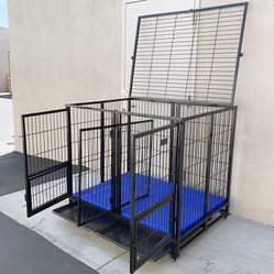 BRAND NEW $280 Large 49” Heavy-Duty Folding Dog Crate 49x38x43” Double-Door Cage Kennel w/ Divider 