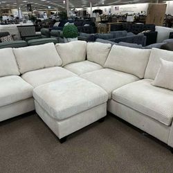 Beige Sectional Sofa With Ottoman 