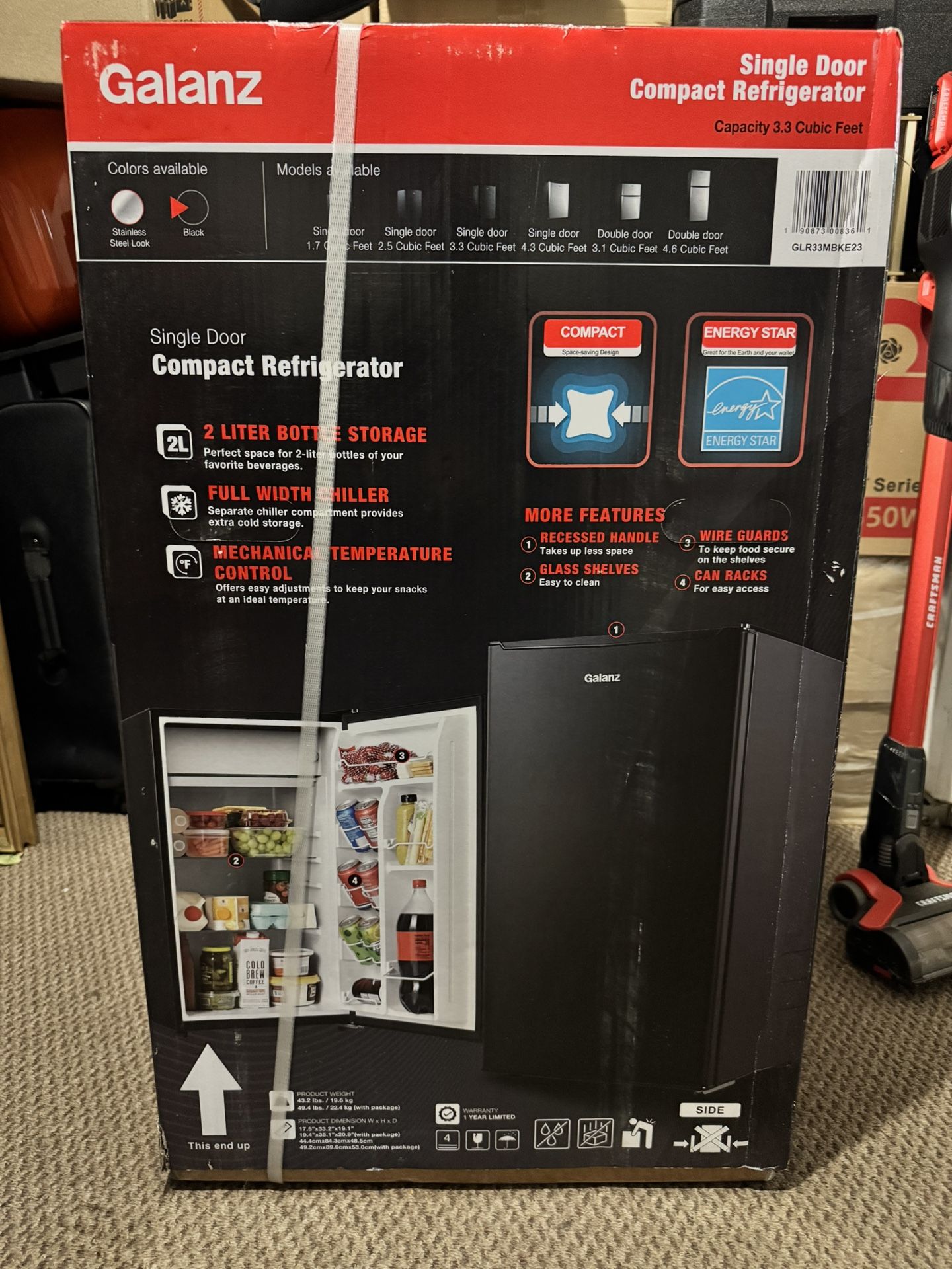 Mini Fridge 3.3 Cubit Feet - Black (Brand New)