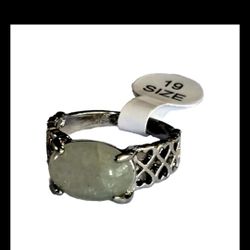 SILVER JADE POLISHED CABECHON NEW SIZE 9 TITANIUM FOREVER WEAR SILVER RING
