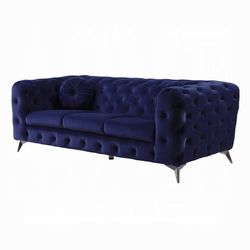 💎GLAM BLUE VELVET SOFA TUFTED ACCENTS COUCH SILLON💎