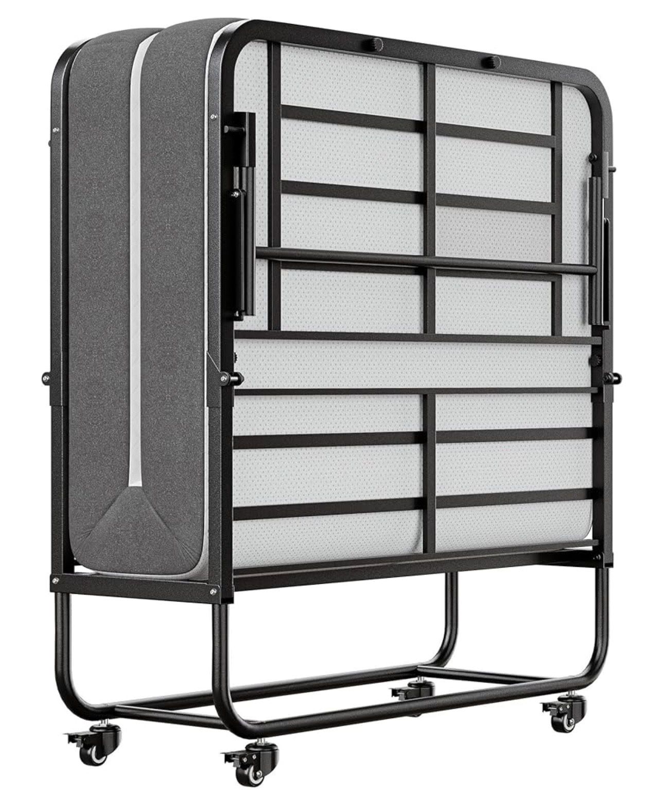 Twin Folding Bed with Mattress, 75" x 38" Folded Bed, Rollaway Bed Guest Bed Portable Foldable Extra Bed for Adults, Fold up Bed with 5" Me