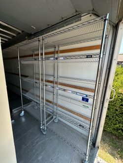 ULINE WIRE RACK SHELF SHELVING LIKE NEW CHROME ROLLING 36”x18” display