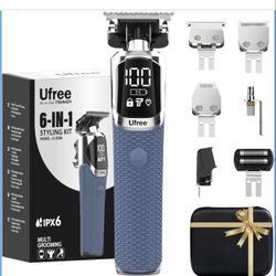 Ufree 6-in-1 Professional Beard Trimmer for Men, IPX6 Waterproof Electric Shaver Razor, Cordless Body Hair Trimmer for Mustache, Nose, Type-C Mens Goo