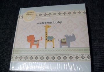 NEW Carter's WELCOME BABY Photo Album Tiger Giraffe Rhino Animals (Holds 60- 4x6 Photos)