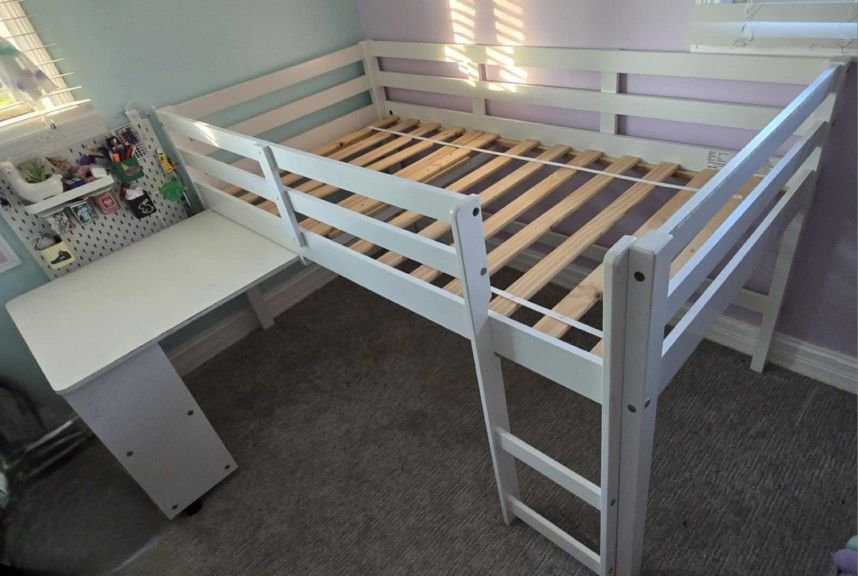 Twin White Bed With Desk