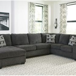 GRAY Sectional Sofa 3 piece wide shareable chaise (right or left available 12x8 accent pillows optional ottoman 