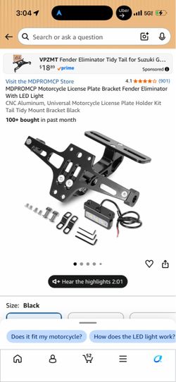 Motorcycle license plate bracket w led light