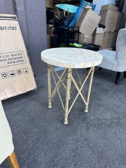Round Checkerboard Accent Table • Cream & Gold • $60 OBO