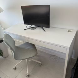 56” White Desk With 2 Drawers