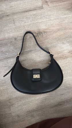 Steve Madden Black Crescent Shoulder Bag with Gold Hardware