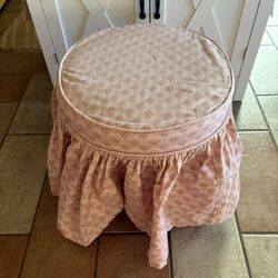 Mid-Century Modern Wooden Swivel Vanity Stool With Fabric Skirt Reflectone Corp