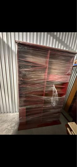 Large Red Wood Bookcase with Shelves