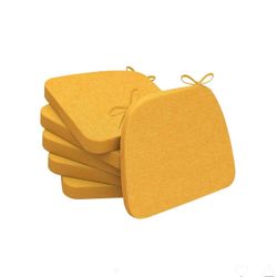 D-Shaped Chair Cushions, 2" Thick Dining Chair Pads with Ties and Removable, Machine-Washable Cover, 17" x 16", Set of 6, Golden Yellow