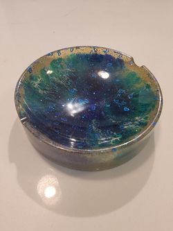 Homemade 'Ocean' Circle Shaped Resin Ash Tray
