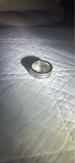 Silver Wedding Band Ring with Beaded Detail