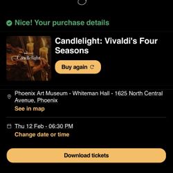 2 Tickets Candlelight Concert At The Art Museum 2/12