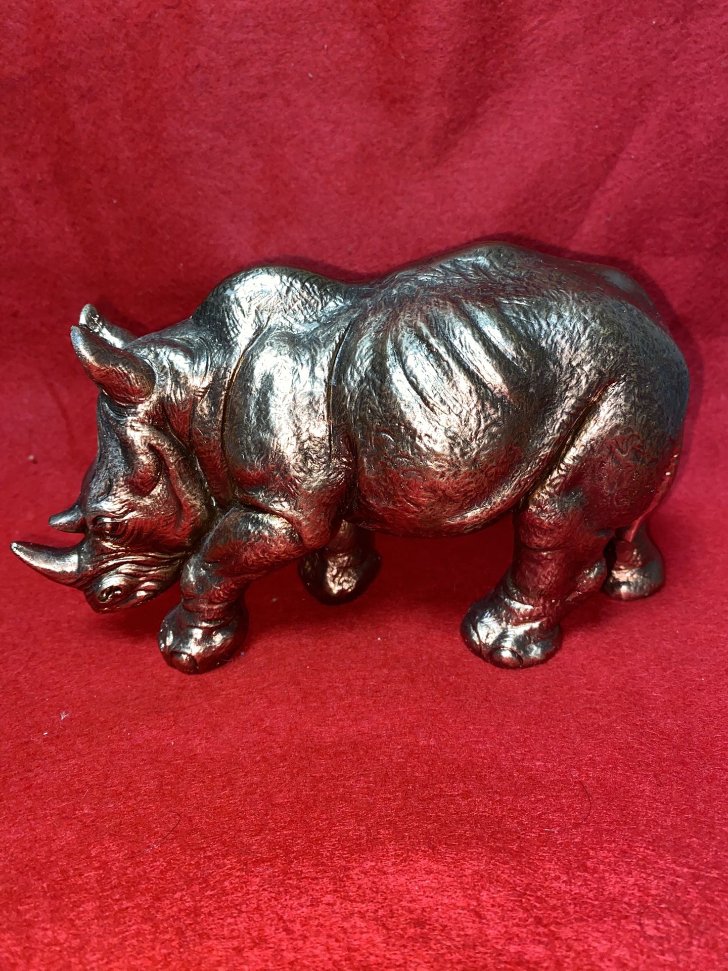 Vintage 7 Inch x 4.5 Inch Copper Plated Alabaster Greek Rhino Statue Imported From Greece (3 available)