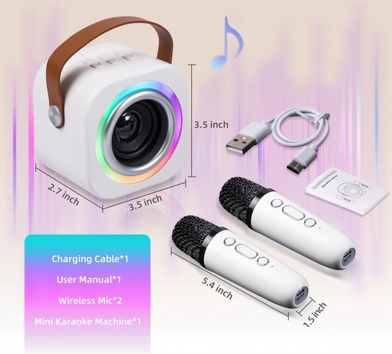 Mini Karaoke Machine for Kids with 2 Wireless Mics(never Used)