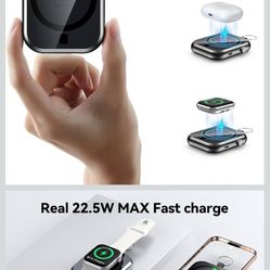 Wireless Portable Charger 6000mAh,Smallest 3-in-1 Magnetic Power Bank,22.5W Fast Charging USB-C MagSafe Battery Pack,Compatible with iPhone 15/14/13/1