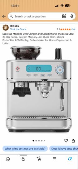 Espresso Machine with Grinder and Steam Wand, Stainless Steel