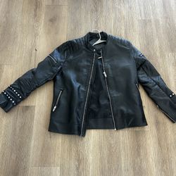 Off-White Black Leather Jacket – Rare Studded “X” Back 3xl 