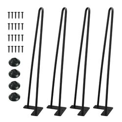 20 Inch Heavy Duty Hairpin Furniture Legs, Metal Home DIY Projects for Nightstand, Coffee Table, Desk, etc with Rubber Floor Protectors Black 4PCS