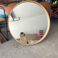 Large Wooden Circle Mirror 