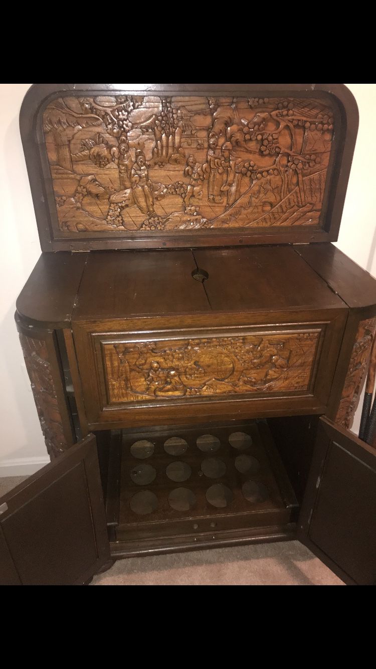 Antique Hand Carved Chinese Bar Cabinent