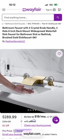 Bathroom Faucet with 2 Crystal Knob Handle, 3 Hole 8 Inch Deck Mount Widespread Waterfall