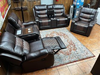 CLEARANCE SALE 3 Piece Recliner Sofa Loveseat and Chair Set $1349 BROWN