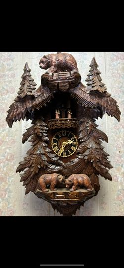 Black Forest Carved Wood Cuckoo Clock with Bears