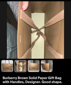 Burberry Brown Solid Paper Gift Bag with Handles, Designer. Good shape.