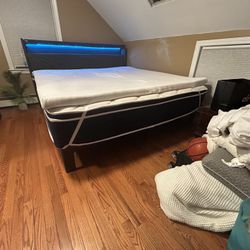 King Bed + LED Upholstered Frame 