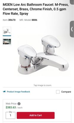 MOEN commercial Low Arc Bathroom Faucet: M-Press, Centerset, Brass, Chrome Finish, 0.5 gpm Flow Rate, Spray