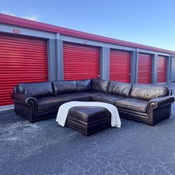 Bernhardt Brown Leather Modular Sectional Couch 