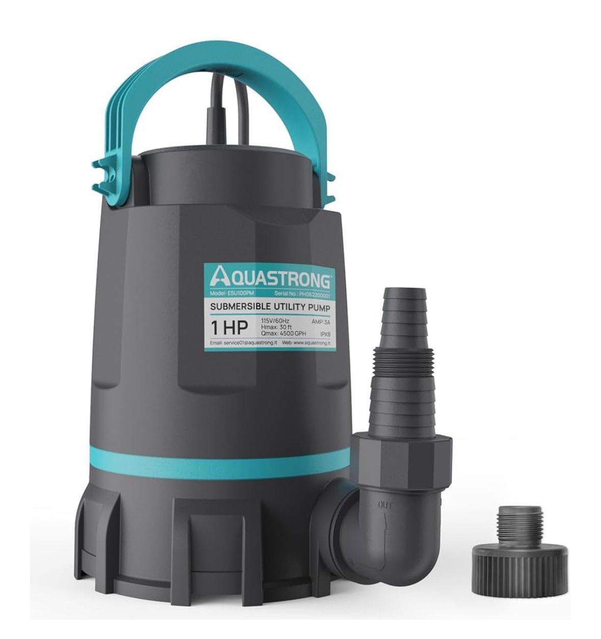 Aquastrong Sump Pump 1 HP 4500 GPH Submersible Water Pump Thermoplastic Portable Utility Pump High Flow Water Removal for Swimming Pool Garden Pond Ba