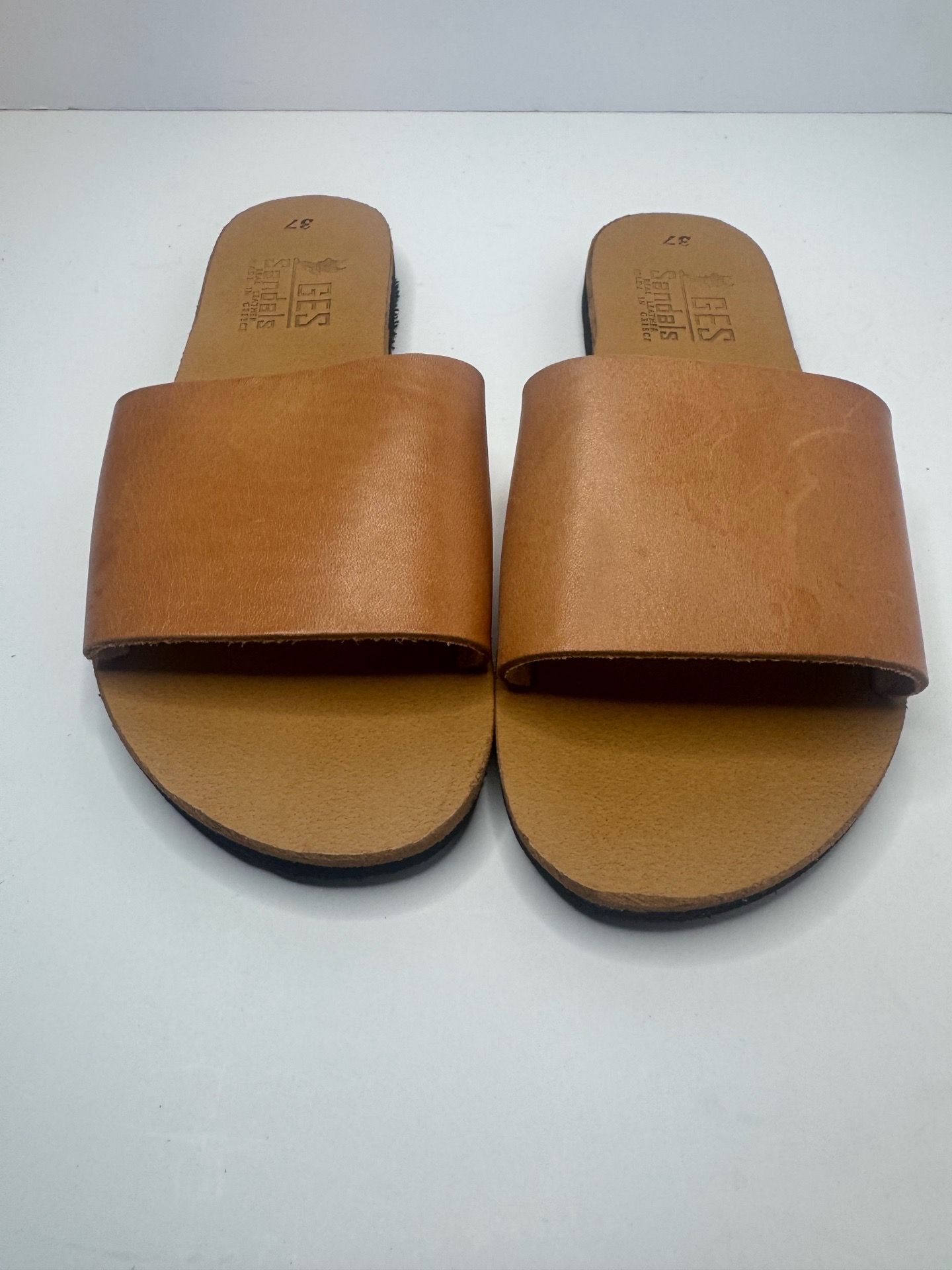 GES Tan Leather Slide Sandals Women's Size EU37