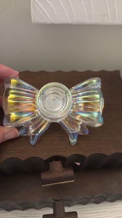 Iridescent Glass Bow Tealight Candle Holder