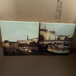 Pair of European Architecture Paintings- 15.25 x 15.25"