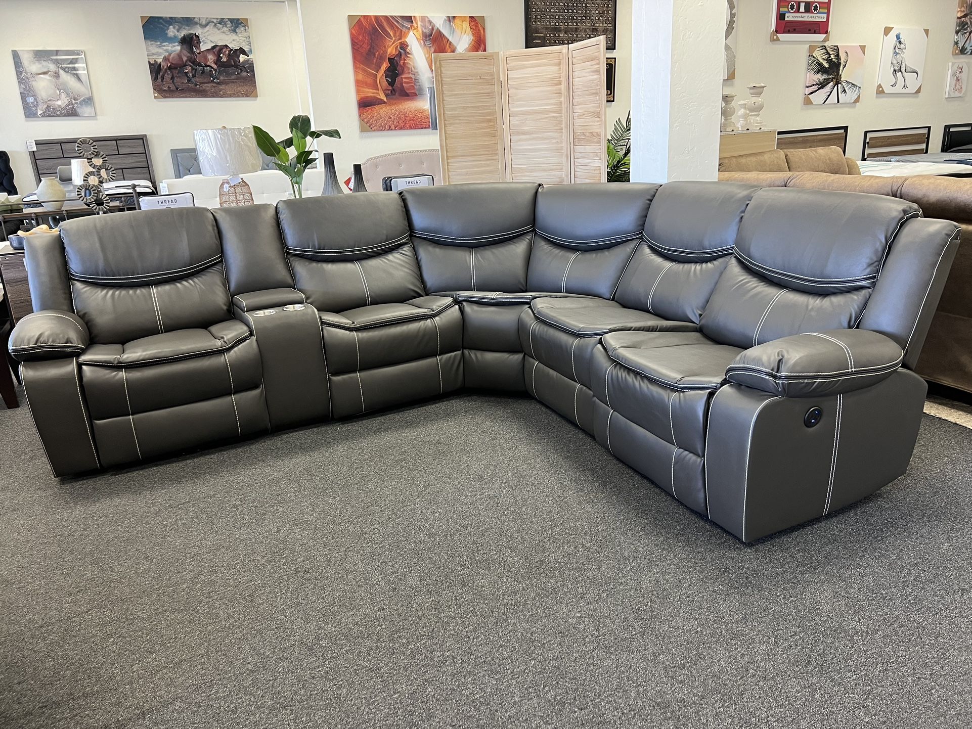 Grey Power Reclining Sectional