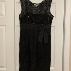Tahari ASL Black Lace Overlay Sequin Dress - Size 12