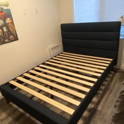 Upholstered Full Size Bed Frame (Navy Blue)